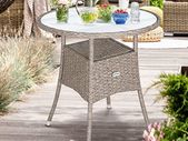 Polyrattan Side Table 60cm  Garden Table with Frosted Glass Table Top 60cm