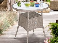 main image for ad Polyrattan Side Table 60cm  Garden Table with Frosted Glass Table Top 60cm
