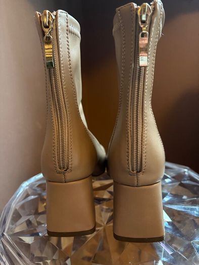Beige Block Heel Ankle Boots - Size 3