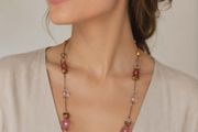 Pink &amp; Amber Beaded Long Necklace