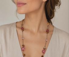 Pink & Amber Beaded Long Necklace