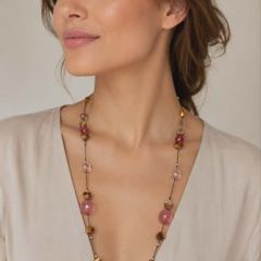 Pink & Amber Beaded Long Necklace