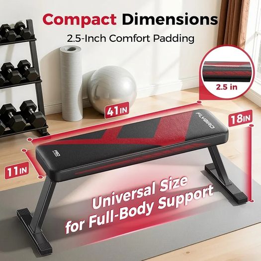 Flat Weight Bench, Foldable Flat Dumbbell Bench, Stable for All Types of Strength Training & Bench Presses, Easy to Assemble for Home Workouts, Max Load Capacity 300 kg
