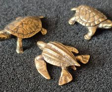 3 brass Turtles,. Solid brass.