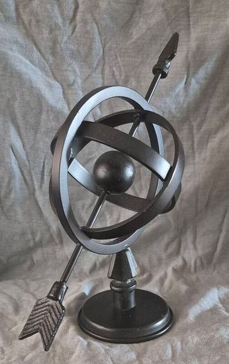 Metal globe and arrow.