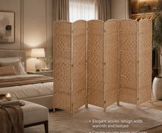 6 Panel Folding Room Divider  Natural Woven Privacy Screen 170 x 241 cm