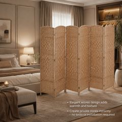 6 Panel Folding Room Divider  Natural Woven Privacy Screen 170 x 241 cm