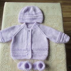 Hand knitted baby cardigans, Hat & Booties Set's