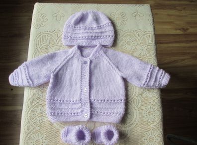 Hand knitted baby cardigans, Hat & Booties Set's