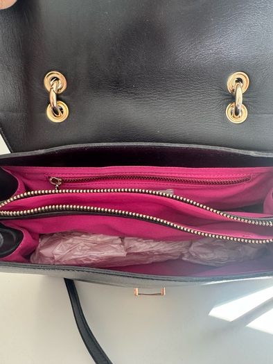 RED V Valentino genuine black leather crossbody bag with large bow and pink interior lining