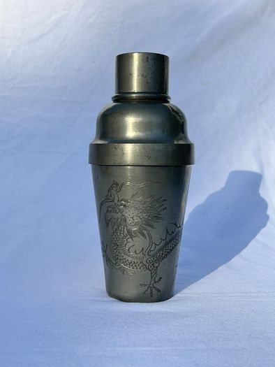 Vintage Chinese Pewter Cocktail Shaker - Kut Hing Swatow - Dragon Pattern