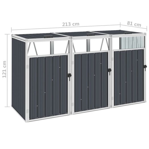 Triple Garbage Bin Shed Anthracite 213x81x121 cm Steel