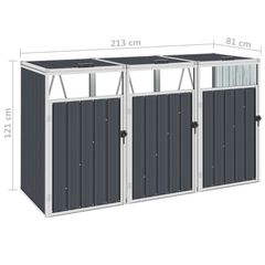 Triple Garbage Bin Shed Anthracite 213x81x121 cm Steel
