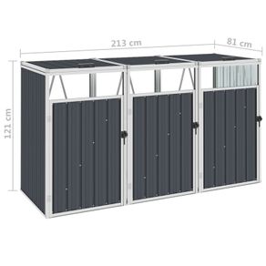 Triple Garbage Bin Shed Anthracite 213x81x121 cm Steel