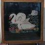 Vintage Fire Screen with Swans Embroidery inset behind glass. Image 5