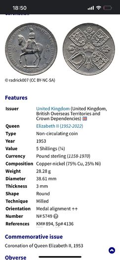 GB Queen's Coronation 1953 Five Shilling Crown Coin In Perspex Capsule
