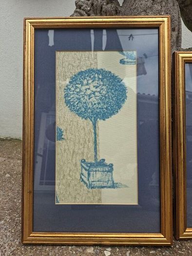 Nice set of 3 Vintage Botanical prints on woven Linen