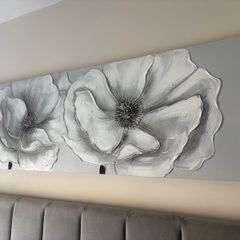Large 3D grey flower canvas picture
