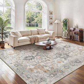 Large Washable Rugs for Living Room 200x290cm, Extra Large Area Rug, Vintage Boho Rugs, Low Pile, Non-Shedding, XXL Carpet, Traditional Oriental Design, Dining Room, Home Office, Bedroom