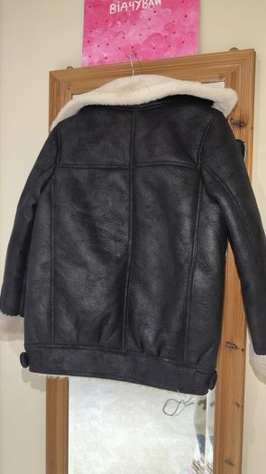 Zara Kids Black Faux Shearling Biker Jacket - Size 13-14 Yrs / 164 cm