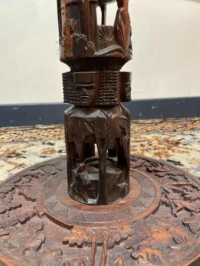 African Carved Stand or Column with Marble Top