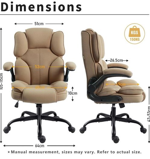 Office Chair,Fabric Desk Chair with 90 Flip up Armrest for Home or Office,Ergonomic Durable with Adjustable Height(Beige)