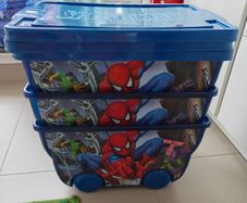 3 Large Stackable Spiderman toy boxes on wheels