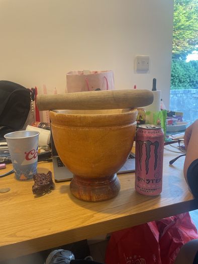 wooden mortar and pestle