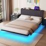5ft King Bed Frame With USB Charging Station,Dark Grey Floating Bed Frame with Storage Headboard and LED Light,Upholstered Platform Bed Frame Double Size,Noise-Free Strong Slats Image 4