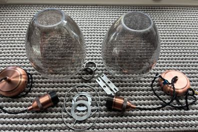 Smoked Glass Pendant Lights x2