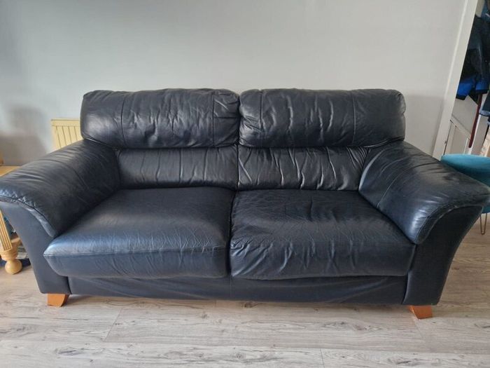 3 & 2 Black Leather Sofa