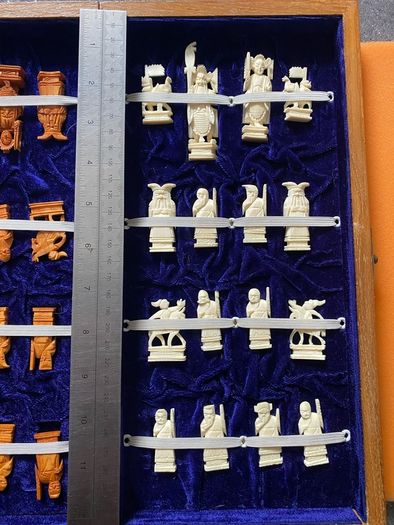 Vintage Chinese Bone Hand Carved Ivory Chess Set Hong Kong 1960s