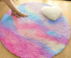 Round Rugs Living Room 120x120 cm  Fluffy Shaggy Rainbow Area Rugs for Bedroom, Lounge Modern Super Soft Non Slip Rug Washable Floor Carpets Bedside Rug for Kid Room