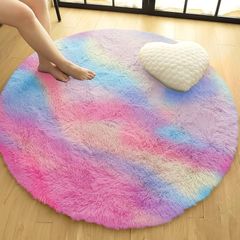 Round Rugs Living Room 120x120 cm  Fluffy Shaggy Rainbow Area Rugs for Bedroom, Lounge Modern Super Soft Non Slip Rug Washable Floor Carpets Bedside Rug for Kid Room