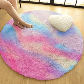 Round Rugs Living Room 120x120 cm  Fluffy Shaggy Rainbow Area Rugs for Bedroom, Lounge Modern Super Soft Non Slip Rug Washable Floor Carpets Bedside Rug for Kid Room