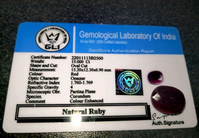 Large 15ct.Red Ruby with certificate
