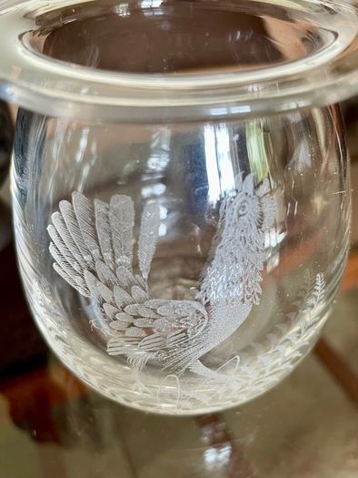 Vintage Signed Bruce Walker Kirkbuddo Glass Studio Etched Art Glass Bud Vase Capercaillie 1976