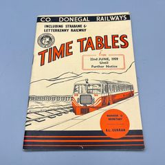 Railway Timetable Ireland Co. Donegal Railways 22nd June 1959 - Excellent Cond