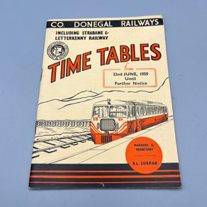 Railway Timetable Ireland Co. Donegal Railways 22nd June 1959 - Excellent Cond