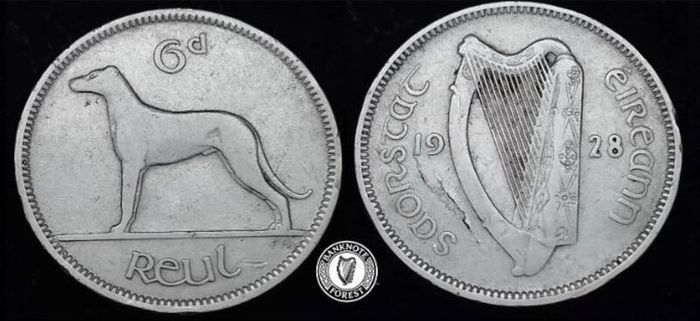 [#2517] - Ireland 1928 | ERROR | Irish 6d | Six Pence | Wolfhound | KM.5