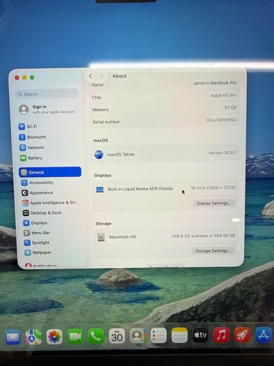 Apple Macbook Pro A2485 16"-M1 Pro-32GB RAM-500GB SSD-Excellent condition