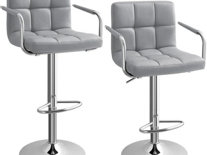2pcs Adjustable Height Bar Stool Stainless Steel With Armrest Footrest