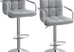 2pcs Adjustable Height Bar Stool Stainless Steel With Armrest Footrest
