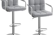 2pcs Adjustable Height Bar Stool Stainless Steel With Armrest Footrest