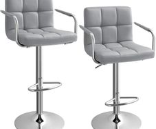 2pcs Adjustable Height Bar Stool Stainless Steel With Armrest Footrest