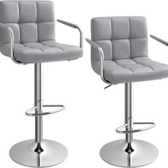 2pcs Adjustable Height Bar Stool Stainless Steel With Armrest Footrest