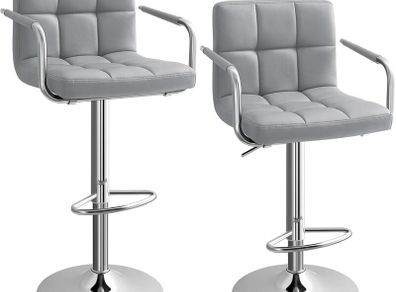2pcs Adjustable Height Bar Stool Stainless Steel With Armrest Footrest