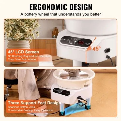 Pottery Wheel 27.9 cm Ceramic Wheel Foot Pedal Touch Screen 450W 3 Legs White