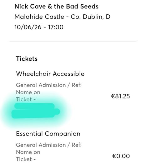 Nick Cave - Wheelchair accessible & Companion Pass