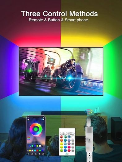 Backlight, 23ft Lights for 70-100 Inch, RGB With Remote, Music Sync Bluetooth APP Control Strip USB Powered for Bedroom/Gaming Room